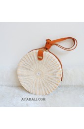 coloring rattan circle sling leather bags white color